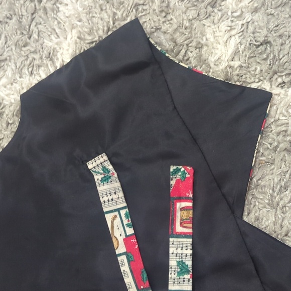 JLN USA L Christmas music vest button front tie on back glitter mistletoe - Picture 11 of 12